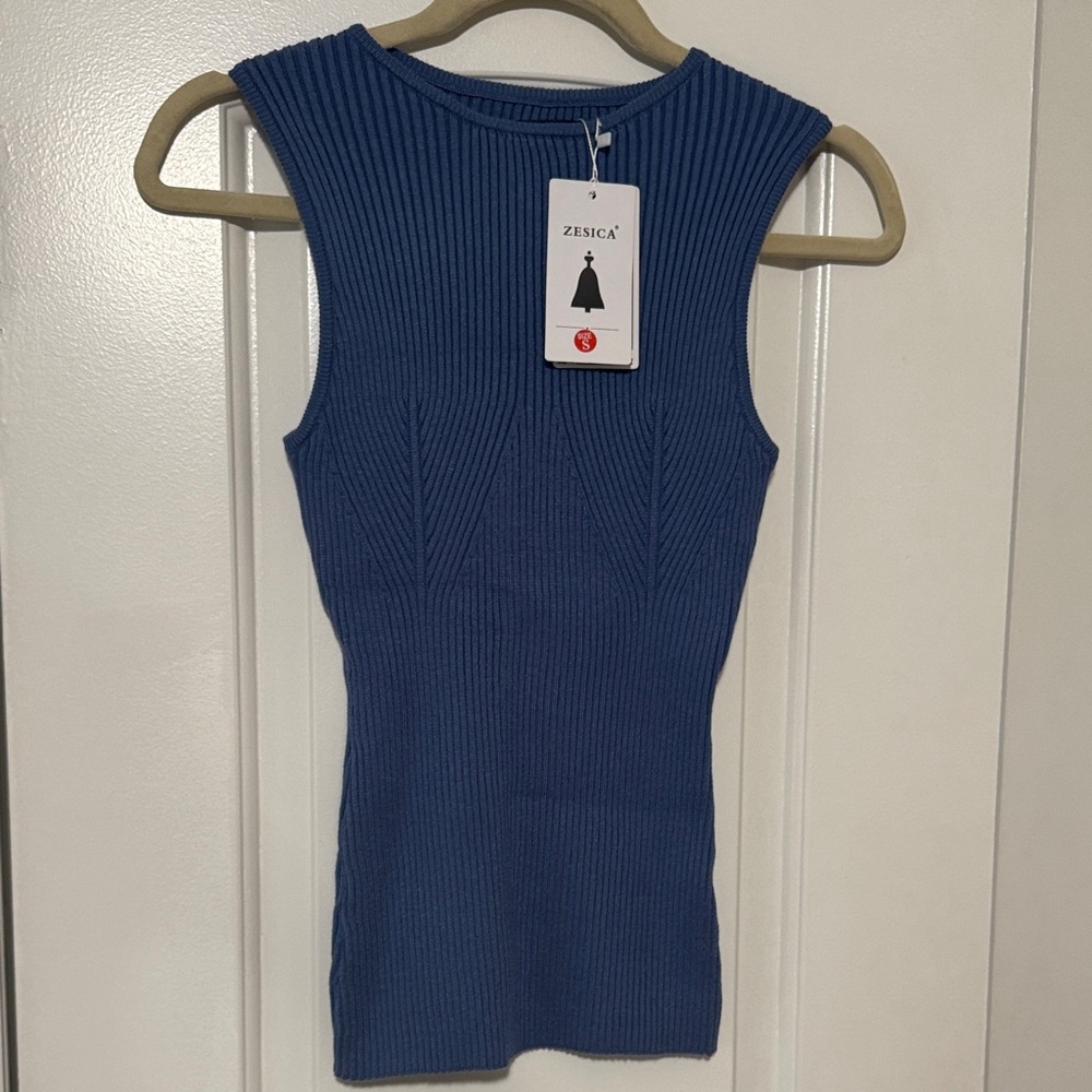 Zesica Women's Blue Ribbed Tank Top